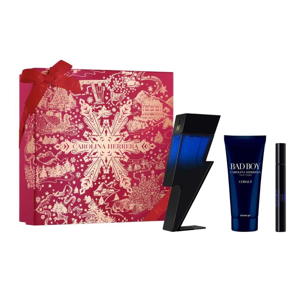 Set de hombre carolina herrera bad boy cobalt elixir navidad de 3 pzs agua de perfume