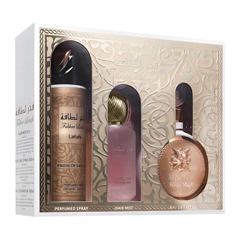 Set de mujer lattafa fakhar rose de 3 pzs agua de perfume