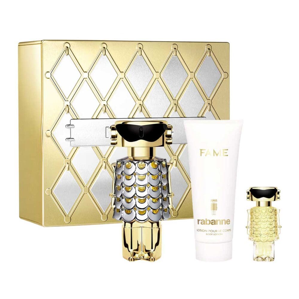 Set de mujer paco rabanne fame metal robot de 3 pzs agua de perfume