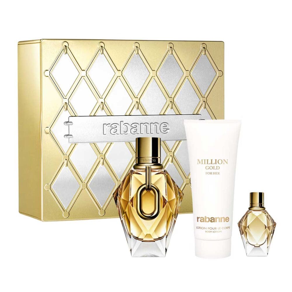 Set de mujer paco rabanne million gold for her metal de 3 pzs agua de perfume