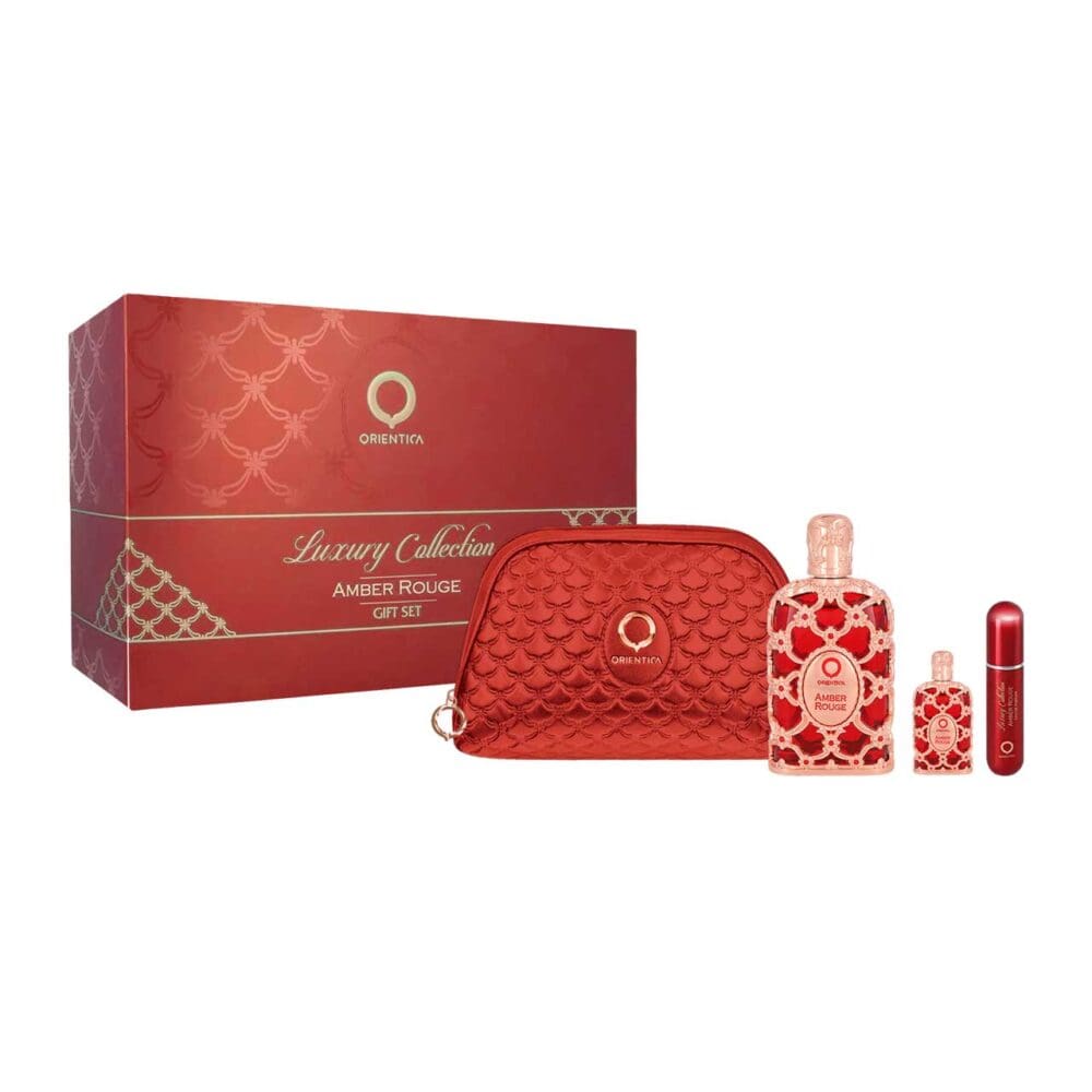 Set unisex orientica amber rouge bolsa de 4 pzs agua de perfume